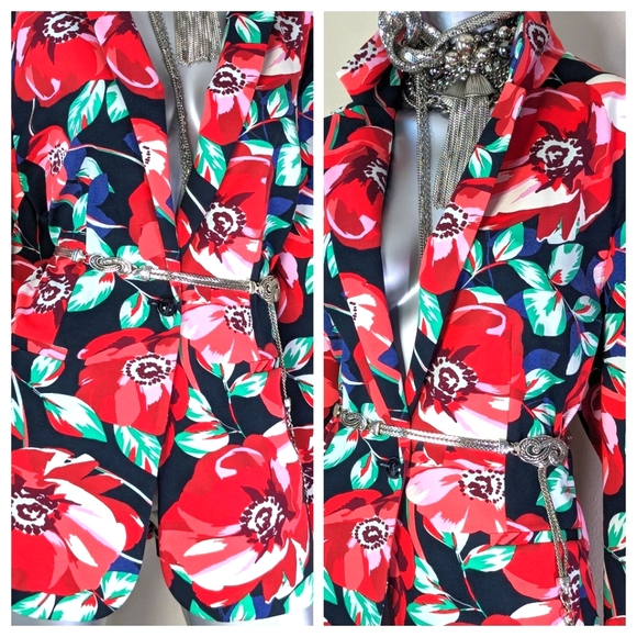 Vibrate Bold Oversized Dark Floral "Simply Emma" Office Professional Chic Blazer - Picture 7 of 14